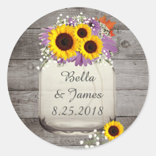 Adesivo Redondo Rustic Sunflower Mason Jar Stickers