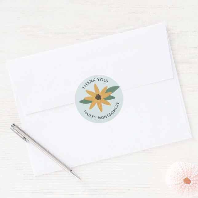 Adesivo Redondo Rustic Sunflower Name e Obrigado Sticker (Envelope)