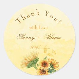 Adesivo Redondo Rustic Sunflower "With Love" Wedding Thank You