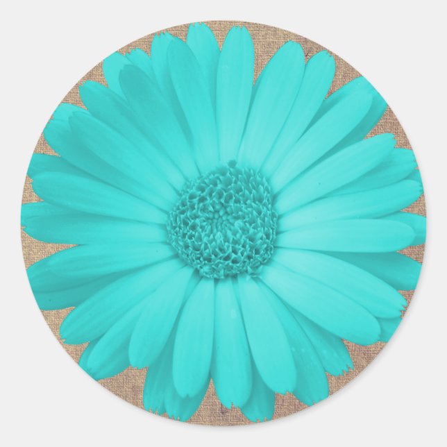 Adesivo Redondo Rustic Teal Gerber Daisy Round Stickers Seals (Frente)