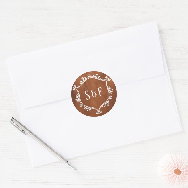 Adesivo Redondo Rustic Terracotta Crest Monograma (Envelope)