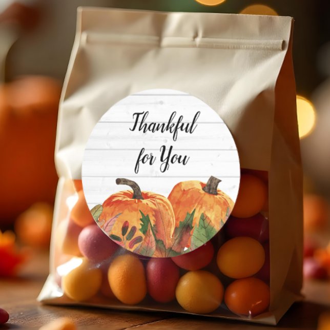 Adesivo Redondo Rustic Thanked por You Watercolor Pumpkins (Thankful for you sticker)