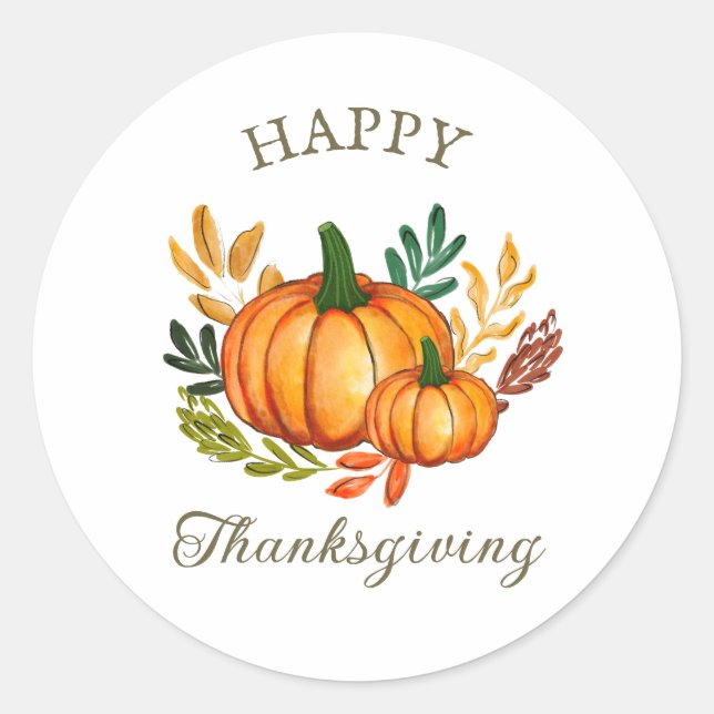 Adesivo Redondo Rustic Thanksgiving Pumpkin Favor Sticker (Frente)