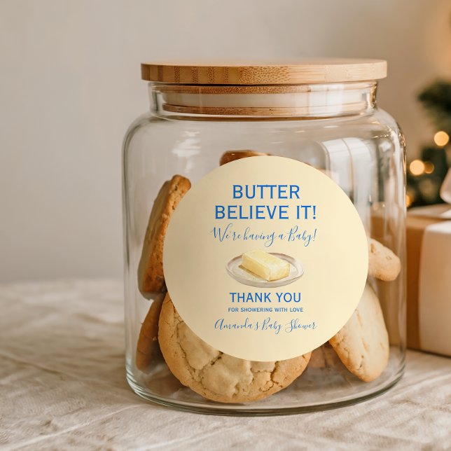 Adesivo Redondo Rustic Theme Butter Yellow Blue Baby Shower  (Criador carregado)