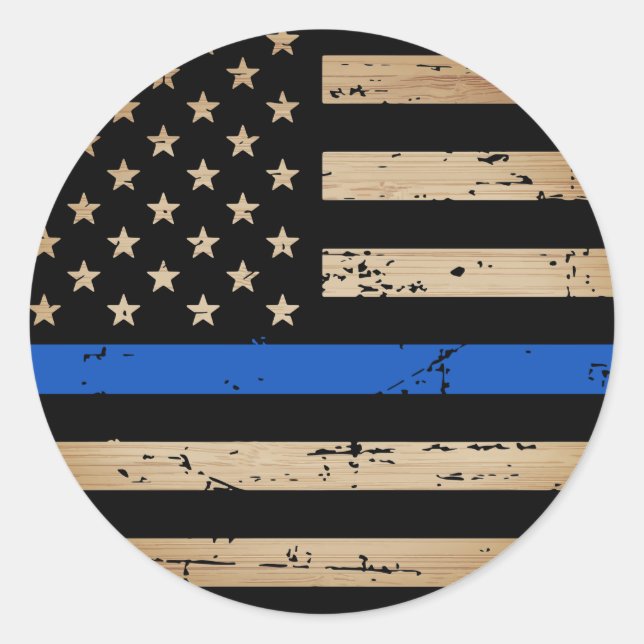 Adesivo Redondo Rustic Thin Blue Line American Flag Policial Cláss (Frente)