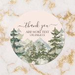 Adesivo Redondo Rustic Watercolor Forest & Mountain Obrigado<br><div class="desc">Selo de gratidão com charme! Rustic Watercolor Forest & Mountain Obrigado Sticker,  personalize com seu nome de evento. Espalhe alegria,  adesivo por adesivo!</div>