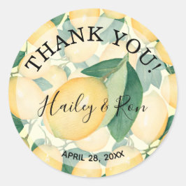 Adesivo Redondo Rustic Watercolor Lemons Greenery OBRIGADO