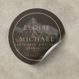 Adesivo Redondo Rustic Watercolor Mountain Landscape Wedding