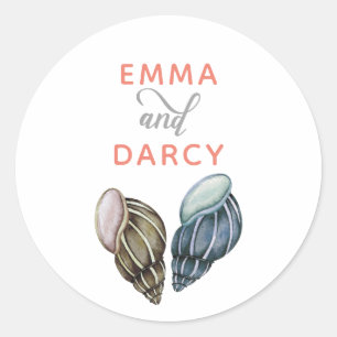 Adesivo Redondo Rustic Watercolor Seashells Starfish Casamento de
