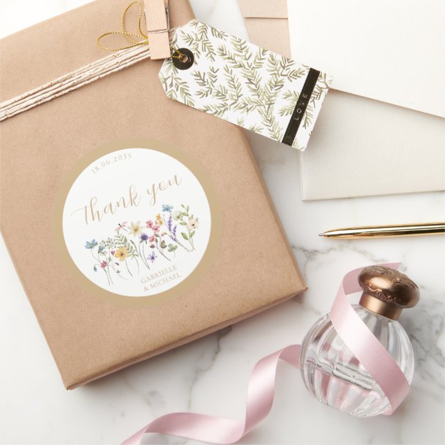 Adesivo Redondo Rustic Watercolor Wildflower Wedding  (Presentear)