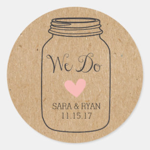 Adesivo Redondo Rustic, "We Do" Stickers com Mason Jar