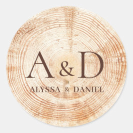 Adesivo Redondo Rustic Wedding Monogram Wood Slice Custom