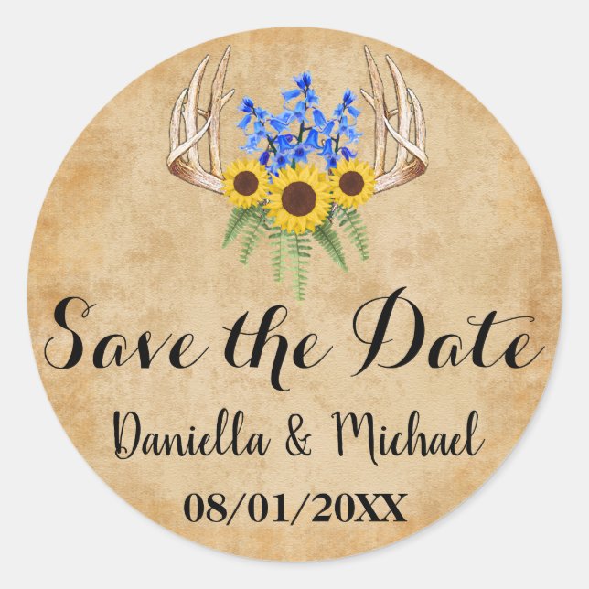 Adesivo Redondo Rustic Wedding Save the Date (Frente)