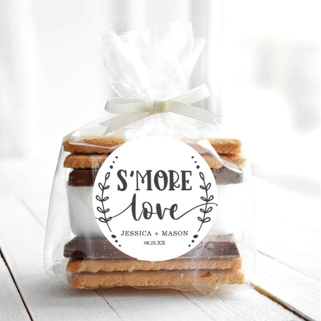 Adesivo Redondo Rustic Wedding S'more Love Favor (Criador carregado)