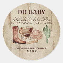 Adesivo Redondo Rustic Western Baby Shower Cowboy Theme