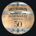 Adesivo Redondo Rustic Whiskey Barrel 50th Birthday Sticker<br><div class="desc">Faça seu próprio adesivo de aniversário personalizado. Personalize esta design com seu próprio texto. Você pode personalizar ainda mais este design selecionando o link "personalizar mais",  se desejar.</div>