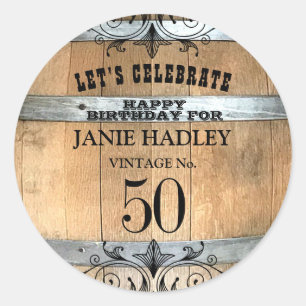 Adesivo Redondo Rustic Whiskey Barrel 50th Birthday Sticker