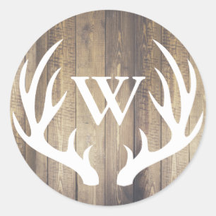 Adesivo Redondo Rustic White Deer Antlers Farmhouse Letra Inicial