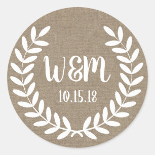 Adesivo Redondo Rustic White Farmhouse Laurels Burlap