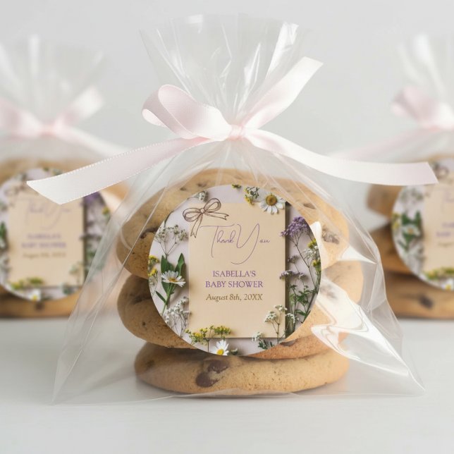 Adesivo Redondo Rustic Wildflower Baby Shower Thank You Favor (Criador carregado)