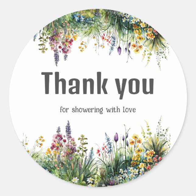 Adesivo Redondo Rustic Wildflower Boho Chic Floral Chá de fraldas (Frente)