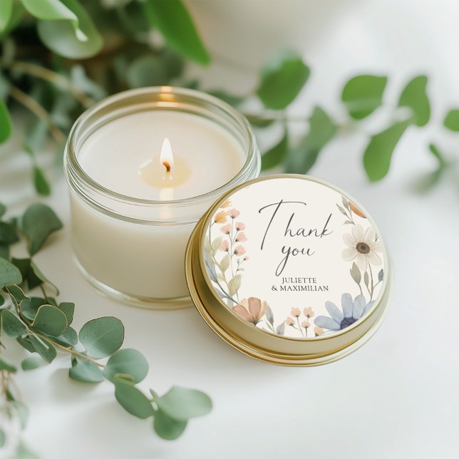 Adesivo Redondo Rustic Wildflower Wreath Obrigado Favor De Casamen (Criador carregado)