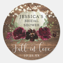 Adesivo Redondo Rustic Wood Burgundy Pumpkin Obrigado