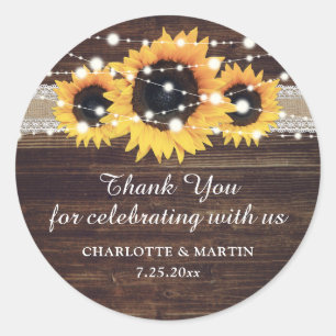 Adesivo Redondo Rustic Wood Burlap Sunflower Thank You Stickers