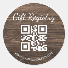 Adesivo Redondo rustic wood gift registry qr code baby shower