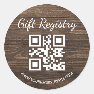 Adesivo Redondo rustic wood gift registry qr code baby shower