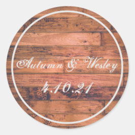 Adesivo Redondo Rustic Wood Personalize Data do Nome