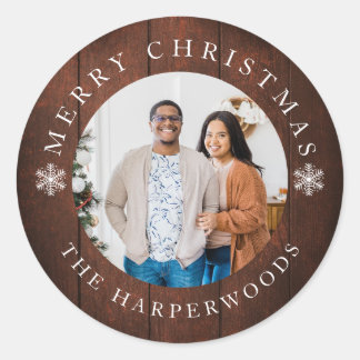 Adesivo Redondo Rustic Wood Snowflakes Natal 1 Foto