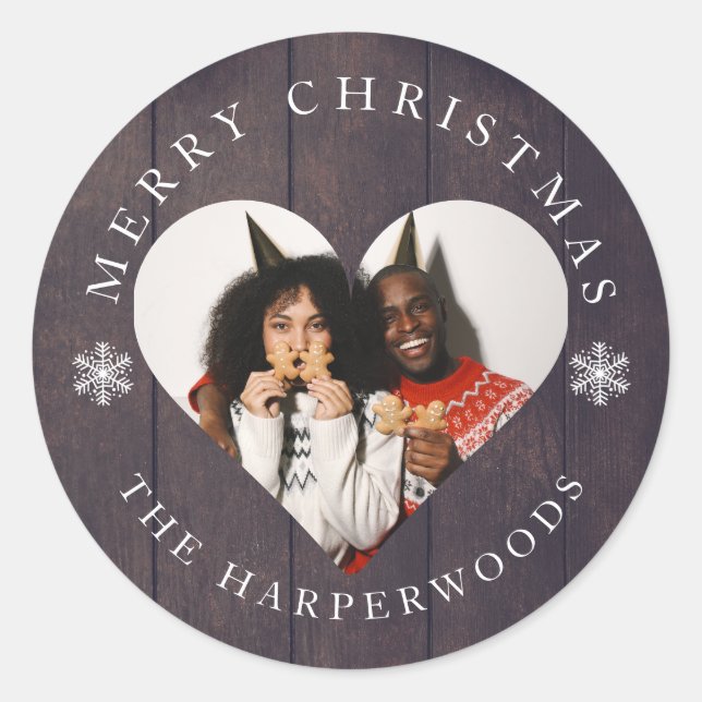 Adesivo Redondo Rustic Wood Snowflakes Natal 1 Foto (Frente)