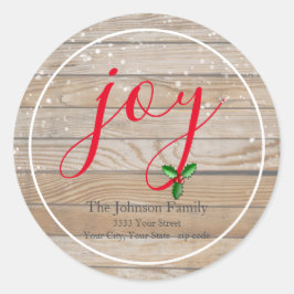 Adesivo Redondo Rustic Wood Snowy Joy Return Endereço Envelope Sea
