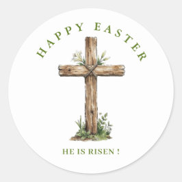 Adesivo Redondo Rustic Wooden cross  He is Risen Label / Seal