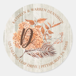 Adesivo Redondo Rustic Woodsy Terracotta Hydrangea Endereço de Dev