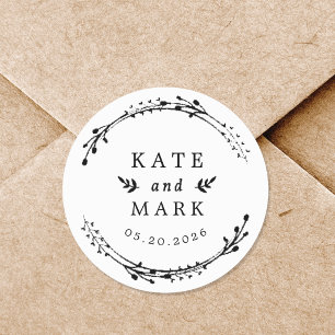 Adesivo Redondo Rustic Wreath Casais Casamento Salvar Data