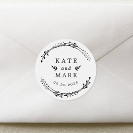 Adesivo Redondo Rustic Wreath Weding Date