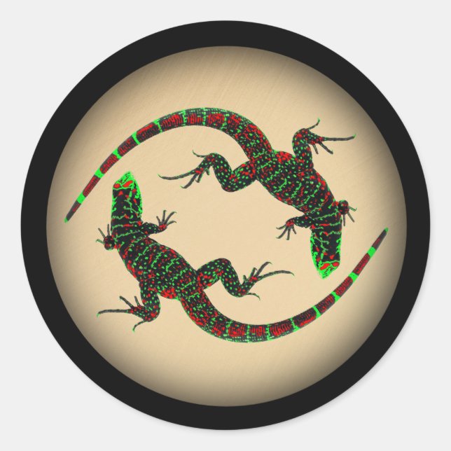 Adesivo Redondo Rustic Yin Yang Lizards (Frente)