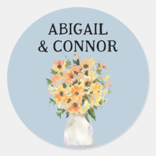 Adesivo Redondo Rústica Buquê de girassol Aquarela