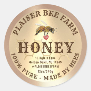 Adesivo Redondo Rústica Farmhouse Honeybee Heart Ouro Comb