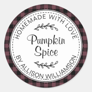 Adesivo Redondo Rústica Homemade Pumpkin Spice Burgundy Check