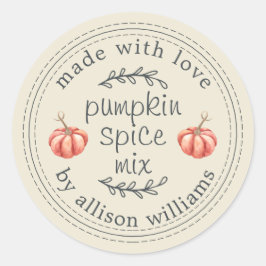 Adesivo Redondo Rústica Homemade Pumpkin Spice Mistura Branca Anti