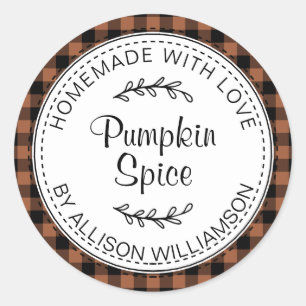 Adesivo Redondo Rústica Homemade Pumpkin Spice TerraCotta Check