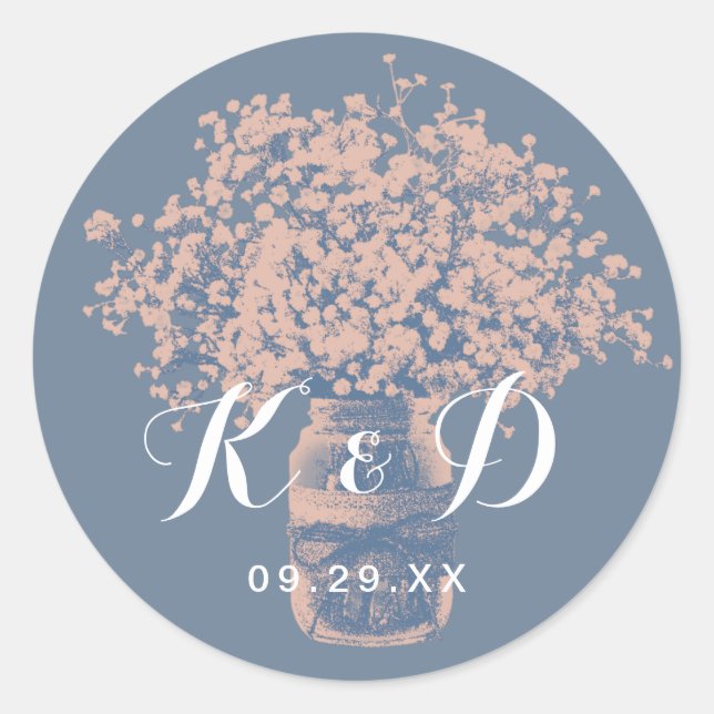 Adesivo Redondo Rústico Bebê Respira Jar Dusty Seletor Azul (Frente)