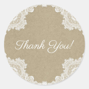 Adesivo Redondo Rústico Elegante Romance White Lace & Kraft Casame