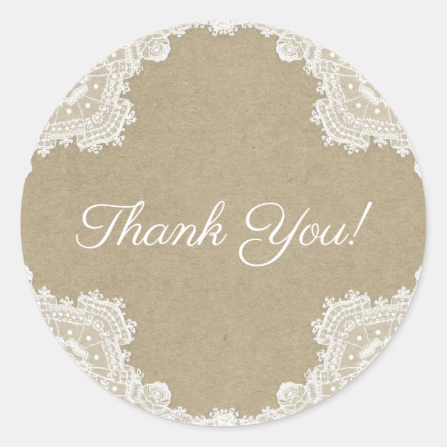 Adesivo Redondo Rústico Elegante Romance White Lace & Kraft Casame (Frente)