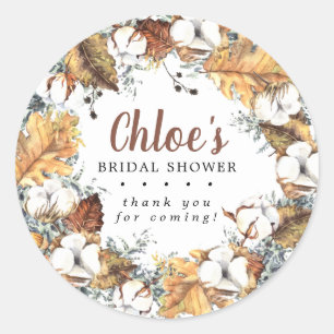 Adesivo Redondo Rustico Floral Branco Obrigada Chá de Noiva de Out