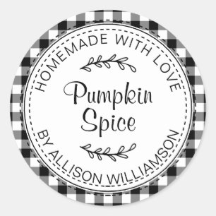 Adesivo Redondo Rústico Homemade Pumpkin Spice Black White Check