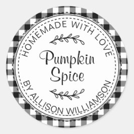 Adesivo Redondo Rústico Homemade Pumpkin Spice Black White Check